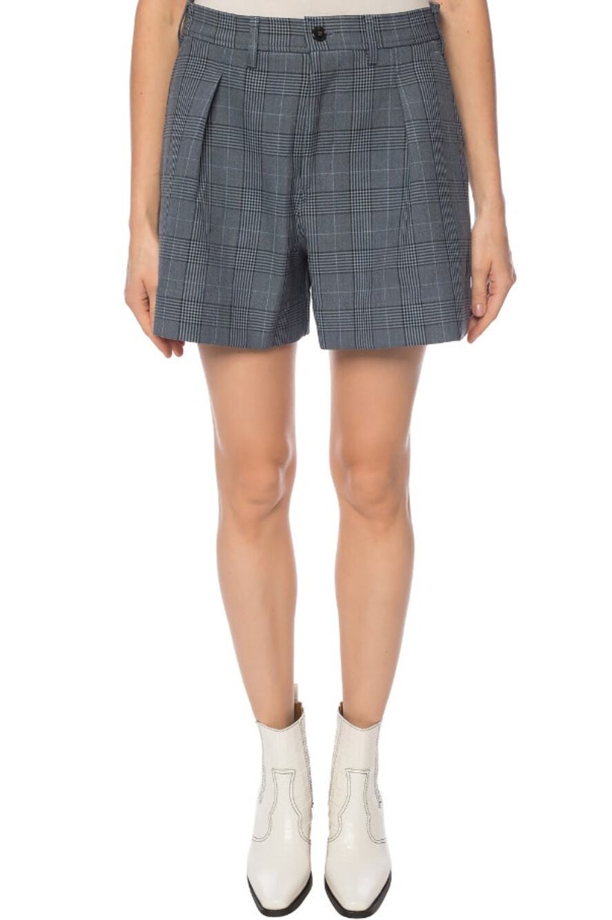Ganni Womens Shorts High-Waisted Mini Suit Dress Plaid Forerver Blue Size 40 NWT